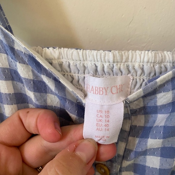 SHABBY CHIC BLUE GINGHAM EMBROIDERED LACE MAXI DRESS SHORT SLEEVE GRANDMA CORE - Picture 7 of 10